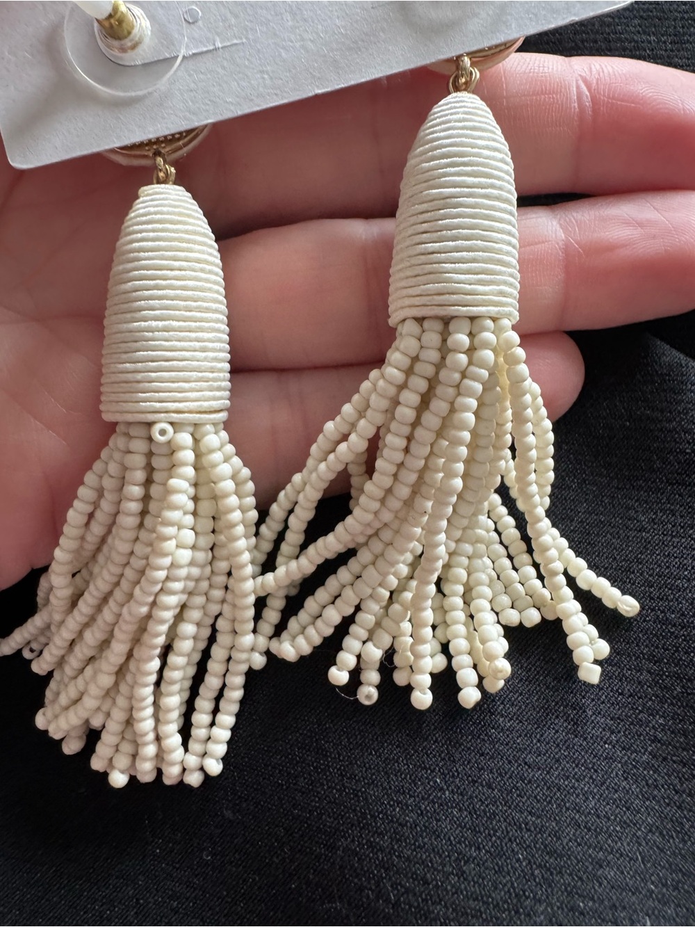 NWT Cream Tassel Drop Earrings - Picture 3 of 4